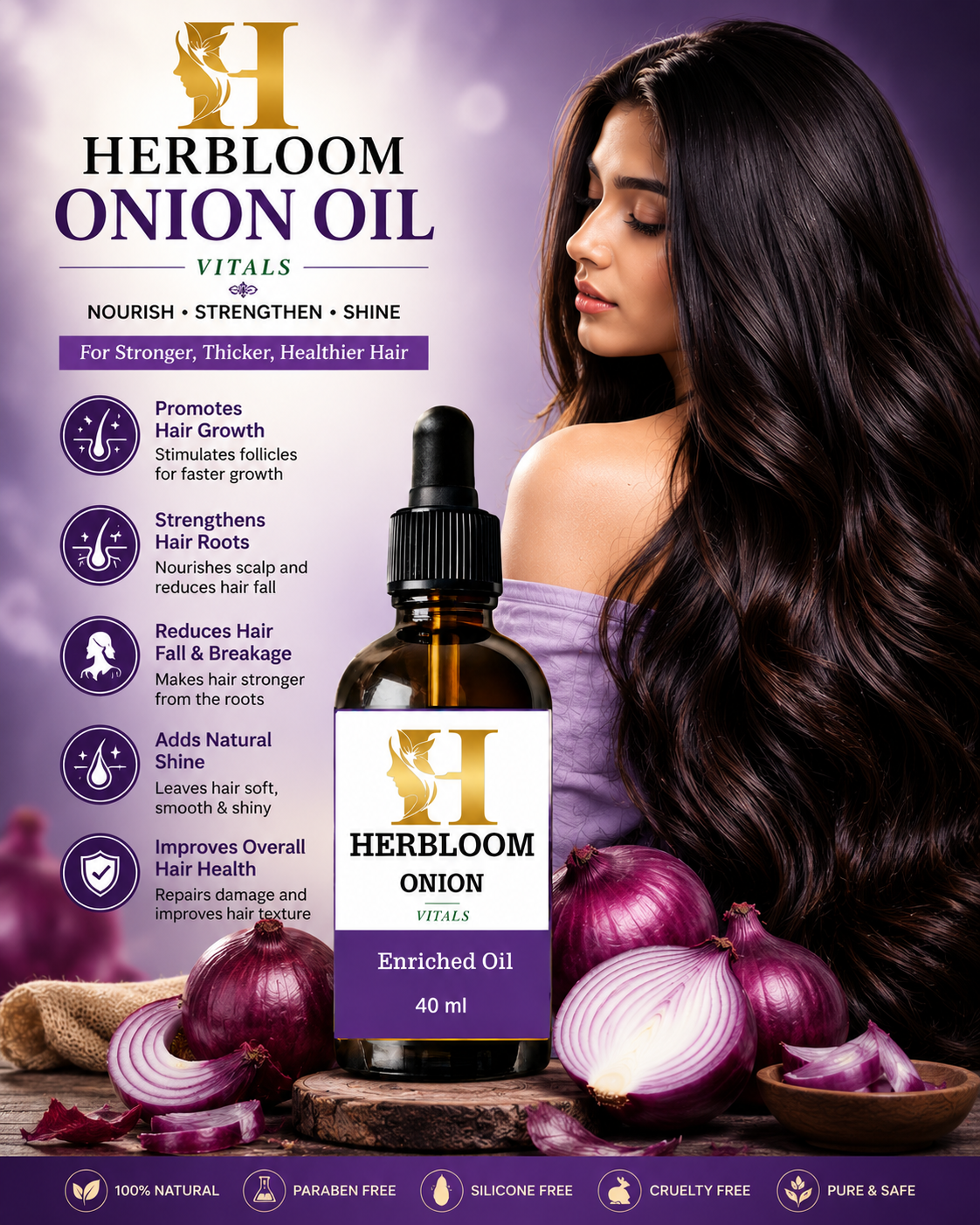 🧅 HERBLOOM Onion Oil – Stronger Roots, Healthier Hair